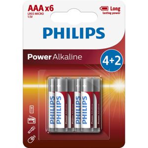 Philips LR03P6BP/10 sada alkalických baterií AAA, 4 + 2 ks